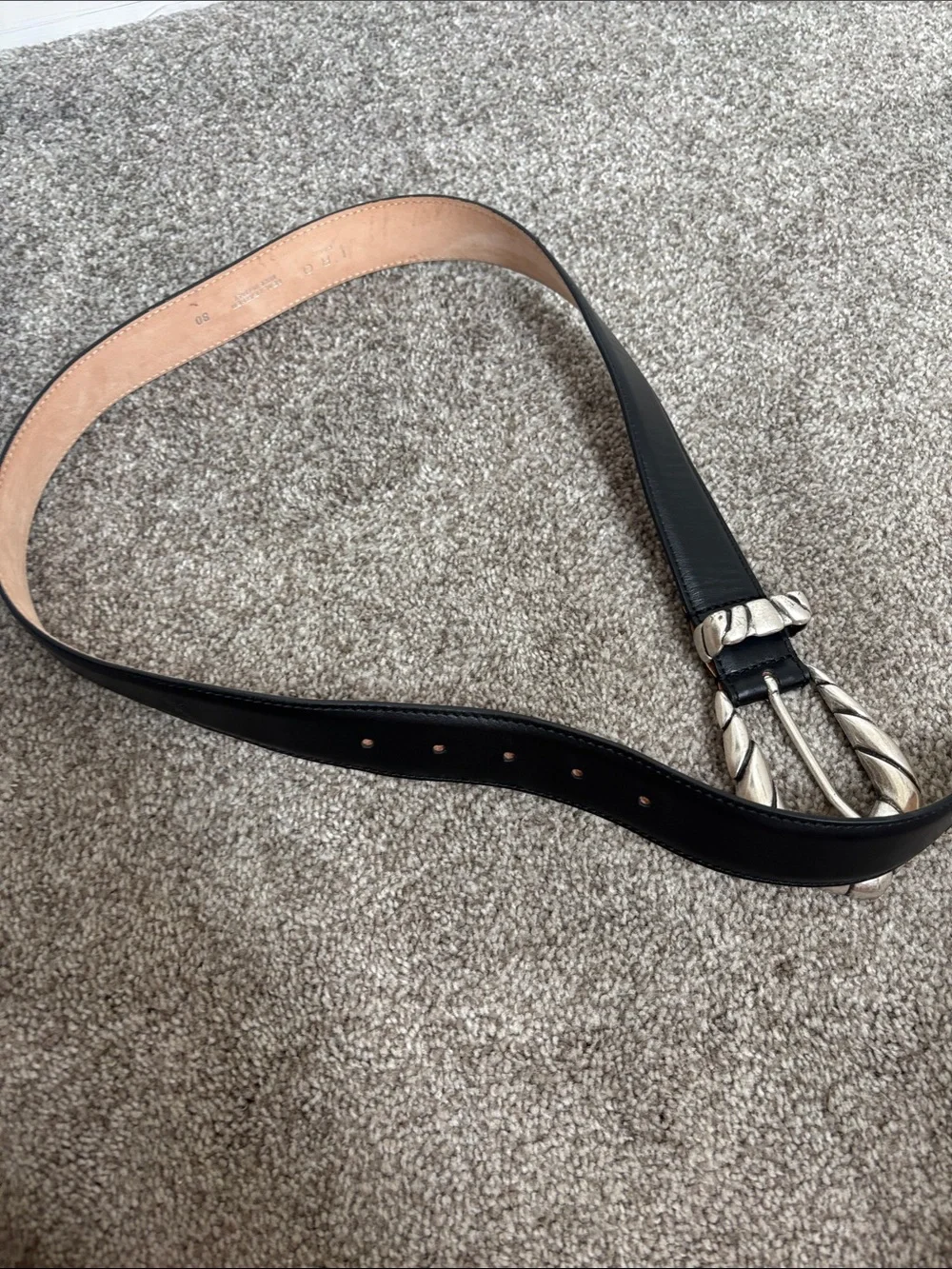IRO Black Leather Belt with Twisted Silver Buckle